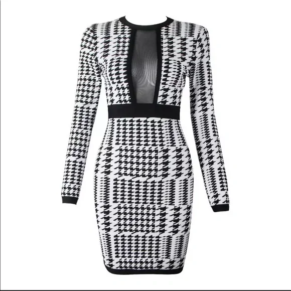 Dresses | Houndstooth Long Sleeve Mini Dress | Poshmark